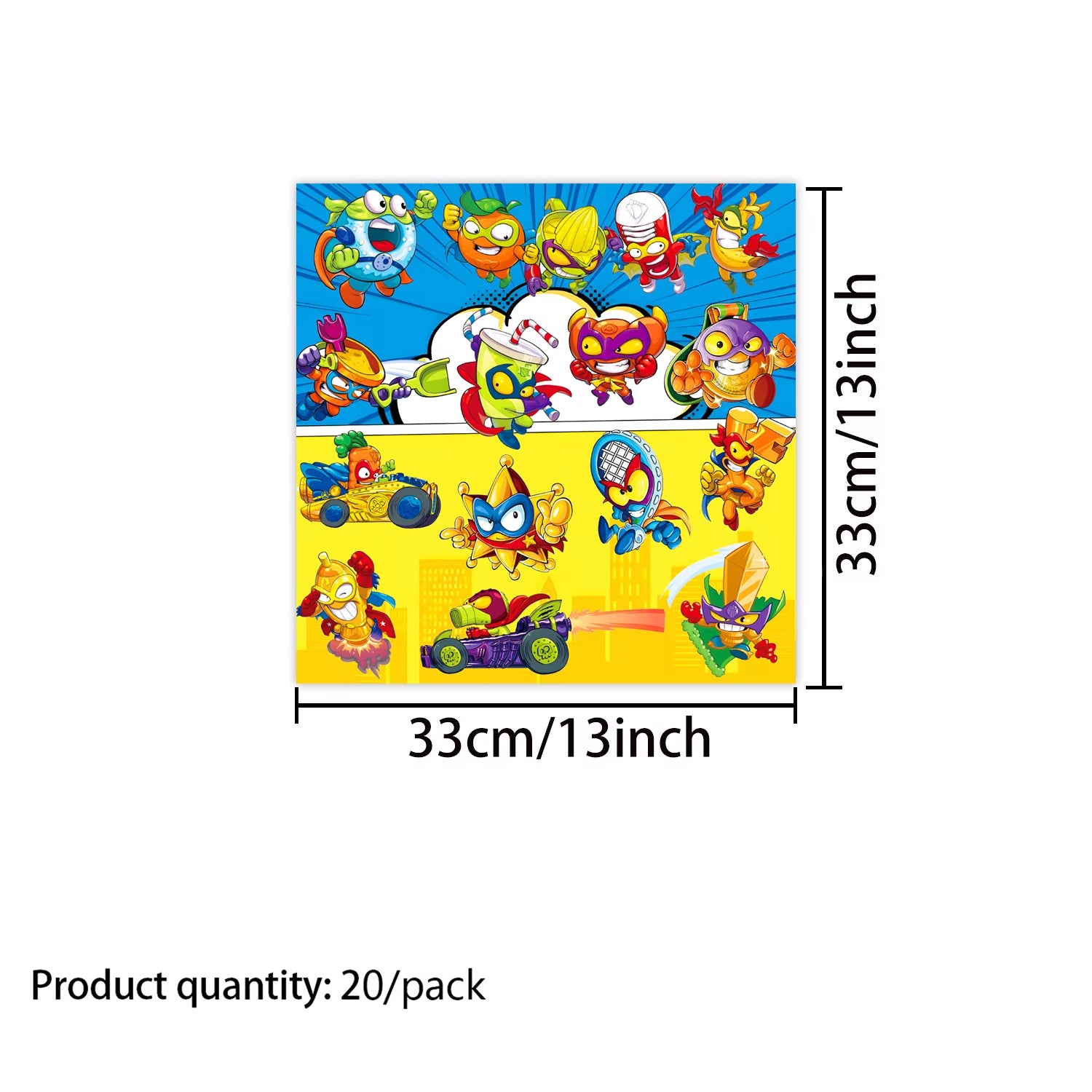 Superzings Cartoon Themed Birthday Party Disposable Tableware Set - Tablecloth, Plates, Cups, Napkins, and Favor Gifts