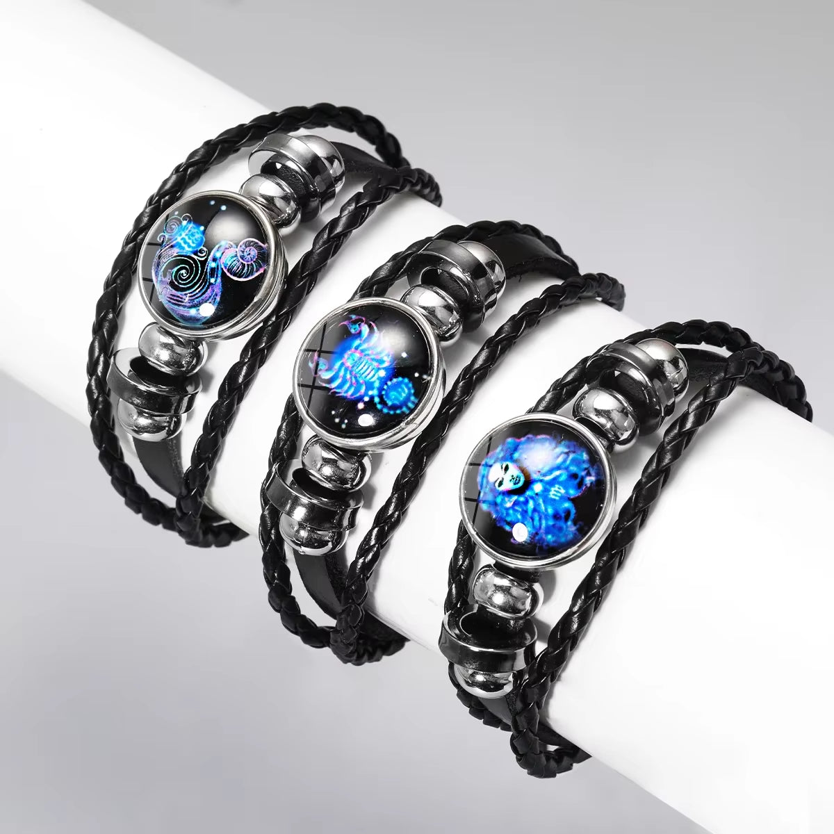 Luminous Zodiac Sign Charm Bracelets for Men and Women - Vintage Multilayer Leather Wrap Bangle - Ideal Birthday Gift