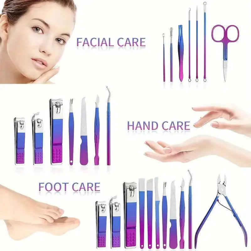 Professional Stainless Steel Manicure and Pedicure Set - 6 to 18 Pieces with Travel Case, Nail Clipper, and Scissors