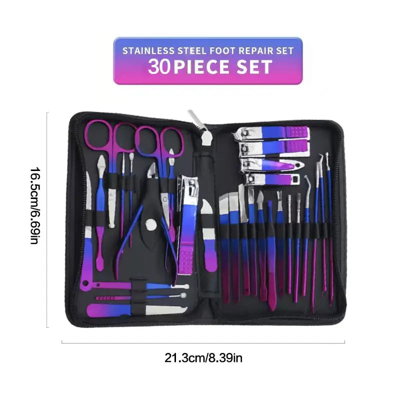 Professional Stainless Steel Manicure and Pedicure Set - 6 to 18 Pieces with Travel Case, Nail Clipper, and Scissors